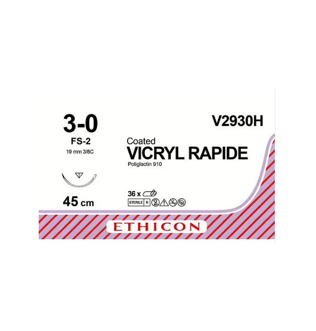 Sutura Vicryl Rapide 3-0, V2930H, ago FS-2, 45 cm non colorato – Box 36 fili
